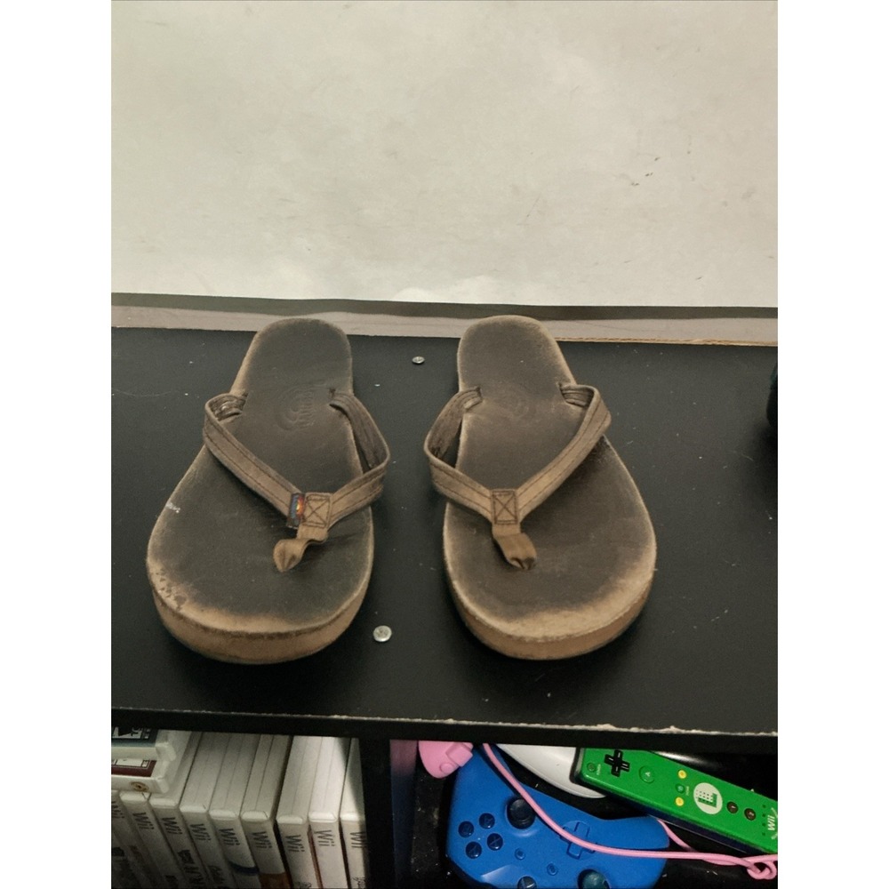 Rainbow Flip Flops Brown Leather Sandals Mens S 6 Women 8